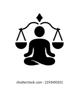 Yoga Balance Relax Silhouette Icon. Spiritual Zen Person in Pose Lotus and Scales Pictogram. Wellness Health Mind Black Icon. Figure Man in Pose Lotus. Isolated Vector Illustration.