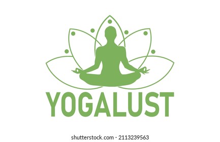 Yoga balance web banner illustration of Indian culture woman body silhouette doing meditation pose with lotus flower. print, textured t-shirt design, human silhouette and sun rays, vector illustration