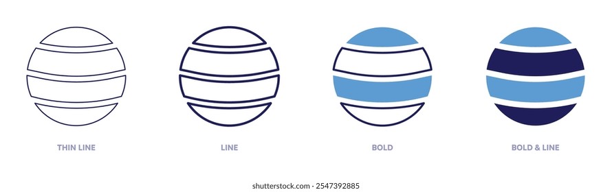 Yoga ball icon in 4 different styles. Thin Line, Line, Bold, and Bold Line. Duotone style. Editable stroke.