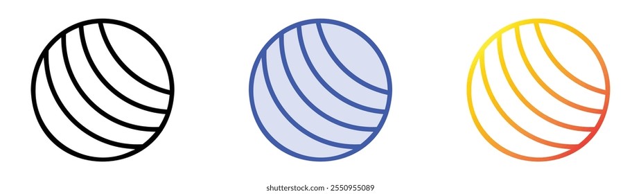 Icono de bola de yoga. Lineal, relleno azul y diseño de estilo degradado aislado sobre fondo blanco