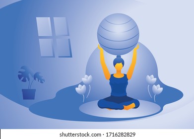 Yoga-Ball zu Hause Vektorillustration Illustration 