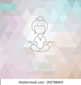 yoga banner on light, pastel geometrical background, vector illustration