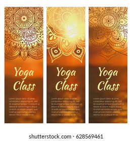 Yoga banner set with mandala. Vector illustration