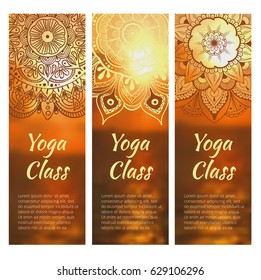 Yoga banner set with mandala. Vector illustration