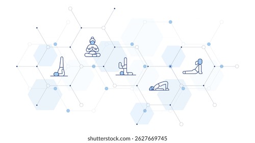 Yoga Banner Vector Illustration with Icon Style in Between. Line Duotone icon. Containing. yoga pose, meditation, pilates, yoga.