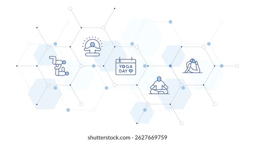 Yoga Banner Vector Illustration with Icon Style in Between. Line Duotone icon. Containing. yoga, meditation, international day of yoga, pilates.