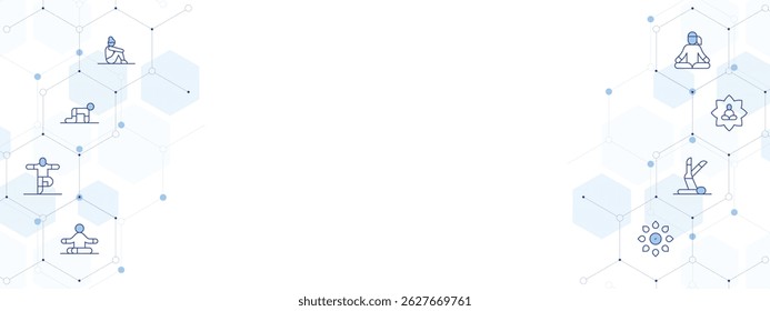 Yoga Banner Vector Illustration with Two-sided Icon Style. Line Duotone icon. Containing. pilates, yoga, relax, chakras