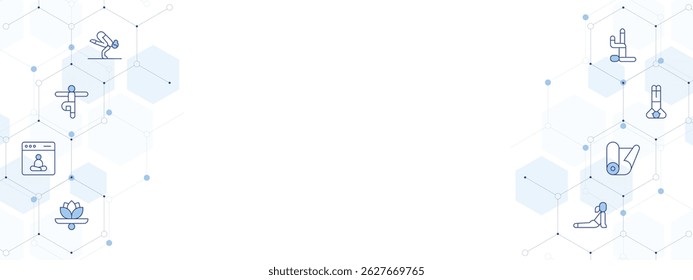 Yoga Banner Vector Illustration with Two-sided Icon Style. Line Duotone icon. Containing. pilates, yoga pose, webpage, balance, yoga, yoga mat.