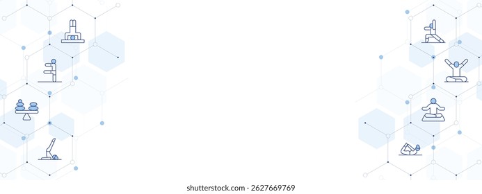 Yoga Banner Vector Illustration with Two-sided Icon Style. Line Duotone icon. Containing. yoga, pilates, balance, meditation.