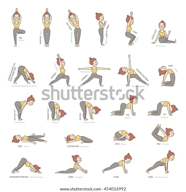 yoga basic poses names multicolored vector stock vector royalty free