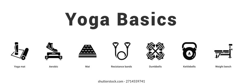 Ioga Basics Ilustração moderna e limpa com ícones temáticos para comunicação visual