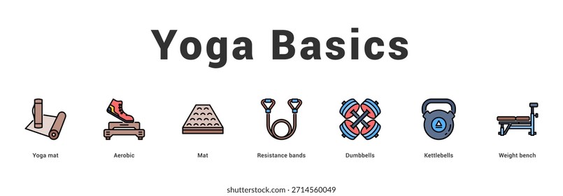 Ilustración moderna y limpia del Anuncio del Web que presenta los iconos temáticos para la comunicación visual