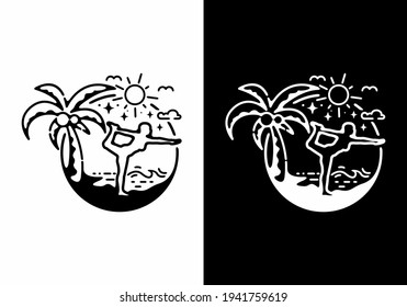 Yoga beach line art illustration design