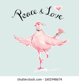 Yoga bird in tree pose. Peace and Love. 