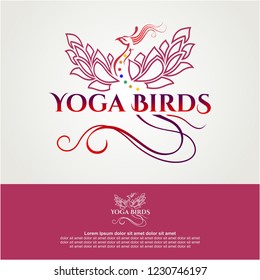 yoga birds logo template with phoenix and lotus, logo vector templates, luxury logo design.