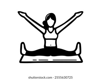 Yoga black icon. Stretching exercises vector symbol. Aerobic stretch fitness exercise vector icon for web graphic design. Vector illustration. Sport icon