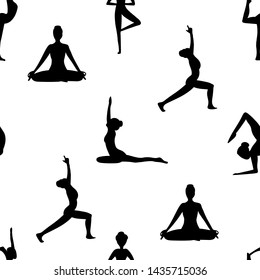 yoga black vector seamless pattern. Concept for print, web design, cards, invitation