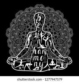Yoga Black and white, relaxation and meditation, vector illustration