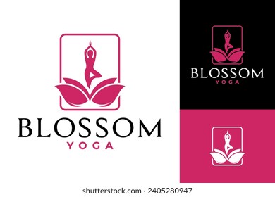 Yoga Blooming Natural Flower Calm Beauty Logo Design