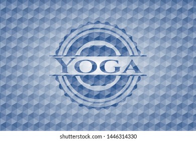 Yoga blue badge with geometric pattern background. Vector Illustration. Detailed.
