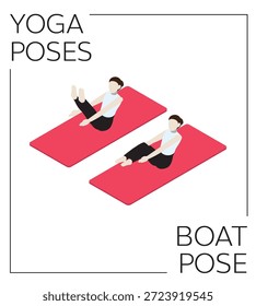 Conjunto de Vector isométrico de la pose del barco de yoga