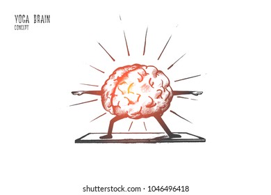 Yoga brain concept. Hand drawn yoga exercises for relaxing. Meditation for feel peace of mind and rest isolated vector illustration.