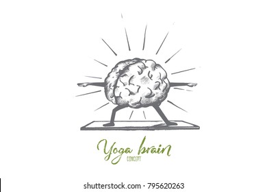 Yoga brain concept. Hand drawn yoga exercises for relaxing. Meditation for feel peace of mind and rest isolated vector illustration.