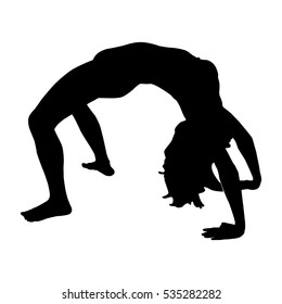Yoga Bridge Pose Cartoon Vector Illustration Monochrome. girl in bridge pose. girl silhouette