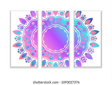 Yoga bright background. Template with mandala in acid color for studios of spiritual development, meditation and wellness centers.