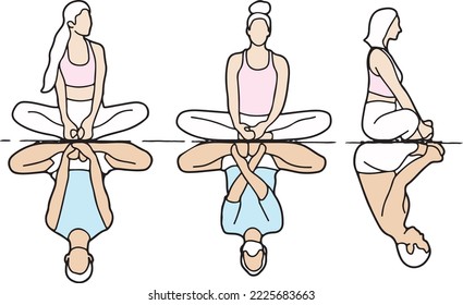 Yoga Butterfly Pose Bound Angle Pose Baddha Konasana beginner yoga forward bends hip opening seater poses Vector minimalist line art 