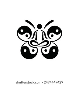 Yoga And Butterfly in Yin Yang simple logo design template