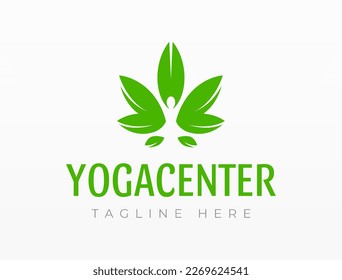 Plantilla de logotipo de hoja de cannabis de yoga