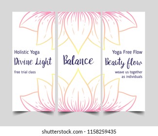 Yoga card, flyer, poster, mat design. Colorful template for spiritual retreat or yoga studio. Ornamental business cards, oriental pattern. Vector illustration
