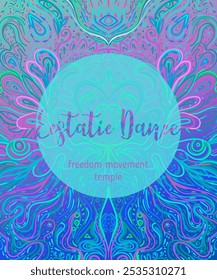 Yoga card, flyer, poster, mat design. Colorful template for spiritual retreat or yoga studio. Ornamental business cards, oriental pattern. Vector illustration