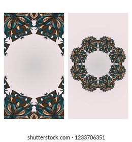 Yoga card template with floral frame pattern. For business card, fitness center, meditation class.