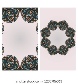 Yoga card template with floral frame pattern. For business card, fitness center, meditation class.