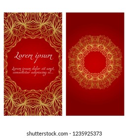 Yoga card template with floral frame pattern. For business card, fitness center, meditation class.