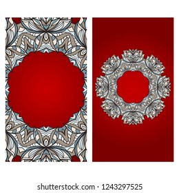 Yoga card template with floral frame pattern. For business card, fitness center, meditation class.