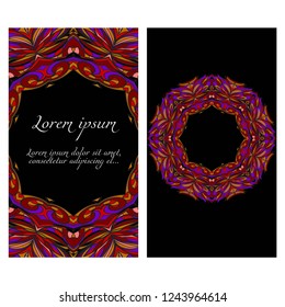 Yoga card template with floral frame pattern. For business card, fitness center, meditation class.