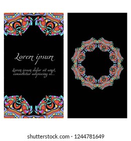 Yoga card template with floral frame pattern. For business card, fitness center, meditation class.