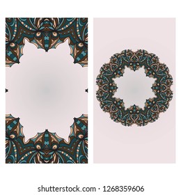 Yoga card template with floral frame pattern. For business card, fitness center, meditation class.