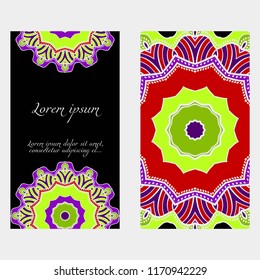 Yoga card template with mandala pattern. For business card, fitness center, meditation class. Vector illustration