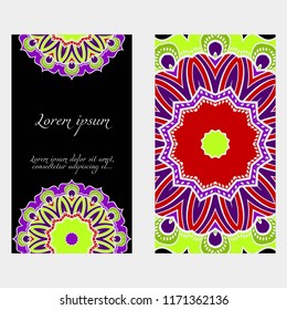 Yoga card template with mandala pattern. For business card, fitness center, meditation class. Vector illustration