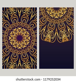 Yoga card template with mandala pattern. For business card, fitness center, meditation class. Vector illustration