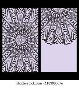 Yoga card template with mandala pattern. For business card, fitness center, meditation class. Vector illustration