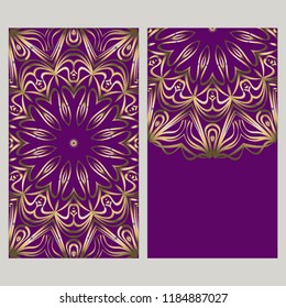 Yoga card template with mandala pattern. For business card, fitness center, meditation class. Vector illustration