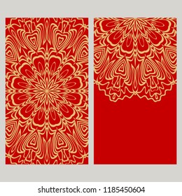 Yoga card template with mandala pattern. For business card, fitness center, meditation class. Vector illustration