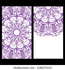 Yoga card template with mandala pattern. For business card, fitness center, meditation class. Vector illustration