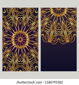 Yoga card template with mandala pattern. For business card, fitness center, meditation class. Vector illustration