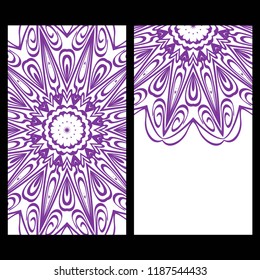 Yoga card template with mandala pattern. For business card, fitness center, meditation class. Vector illustration
